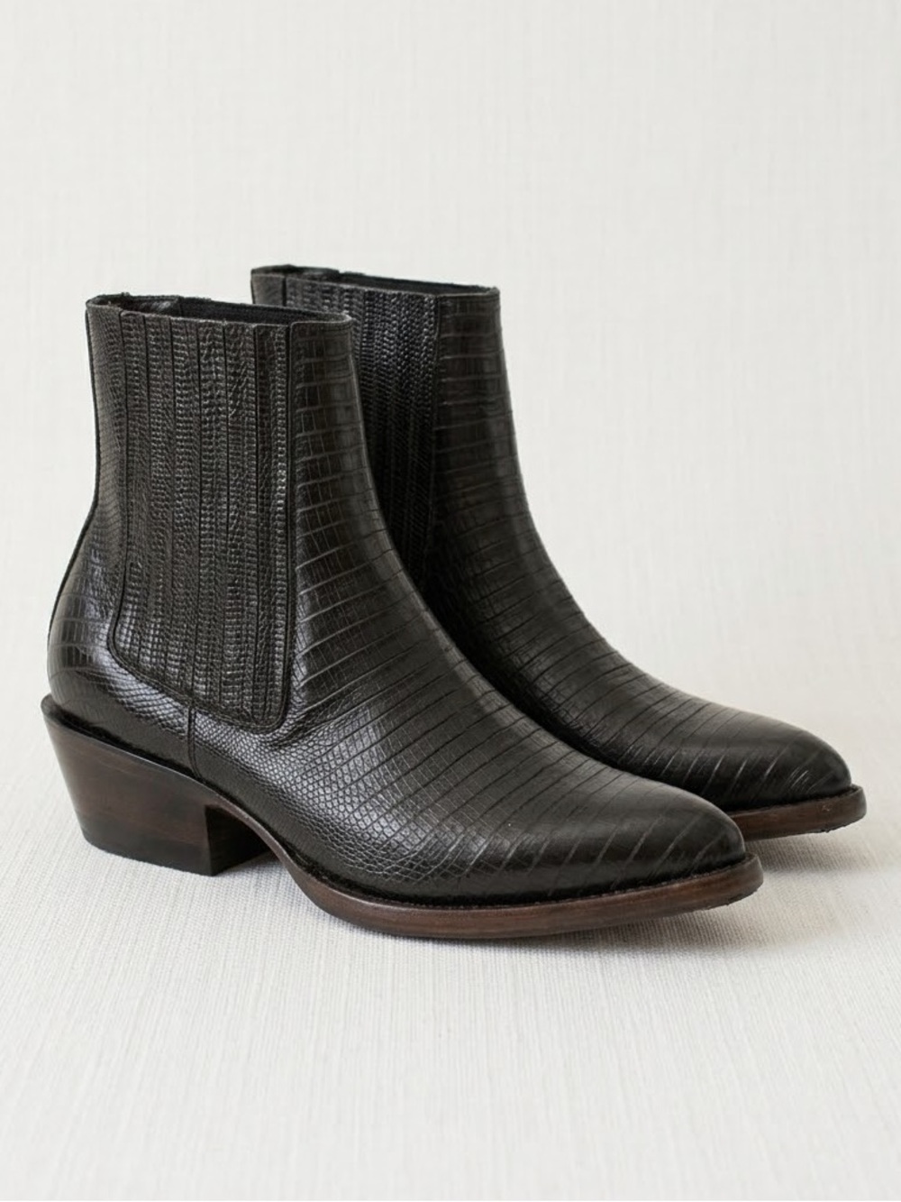 ASH TEXACO Lizard Embossed Leather Western Ankle Boots